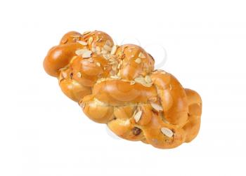 Christmas sweet braided bread with almonds and raisins
