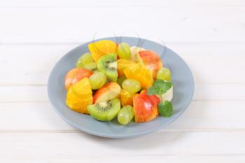 plate of fresh fruit salad on white background
