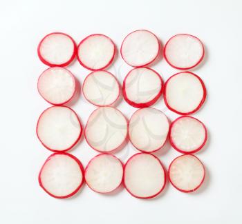radish slices arranged in shape of square