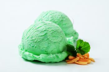 Scoops of light green ice cream