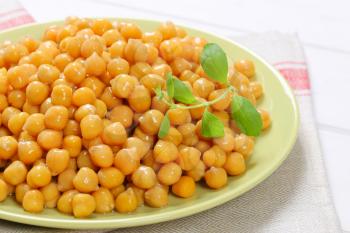 plate of cooked chickpeas - close up