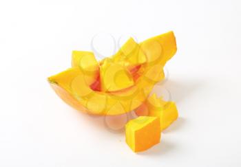 Fresh yellow pumpkin cut into cubes