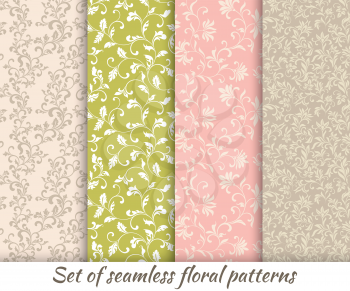 Set of floral seamless patterns in vintage style