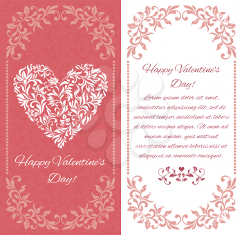 Elegant greeting postcard: Heart from floral ornament. There is a place for text