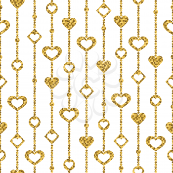 Valentine seamless pattern: gold decoration with hearts on a white background