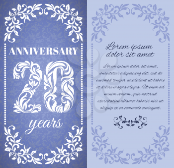 Luxury template with floral frame and a decorative pattern for the 20 years anniversary. There is a place for text