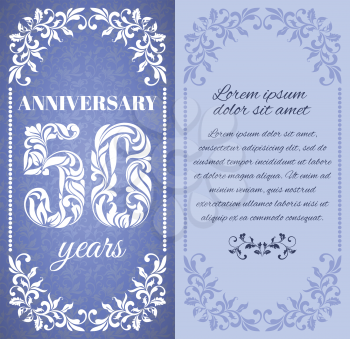 Luxury template with floral frame and a decorative pattern for the 50 years anniversary. There is a place for text