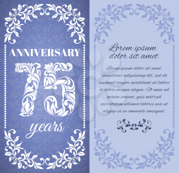 Luxury template with floral frame and a decorative pattern for the 75 years anniversary. There is a place for text