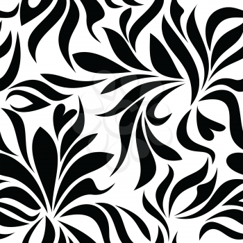 Seamless pattern with black abstract flowers on a white background