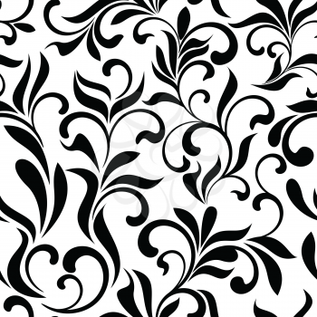 Seamless pattern with black flowers on a white background