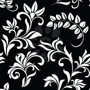 Seamless pattern with white flowers on a black background