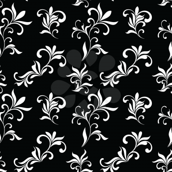 Seamless pattern with white flowers on a black background
