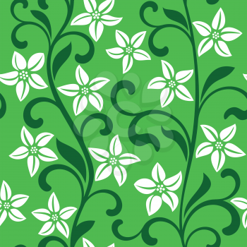 Seamless pattern with white flowers on a green background