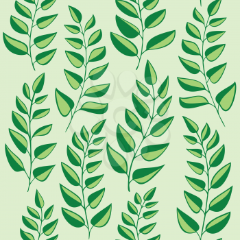 Seamless pattern with fern on green background