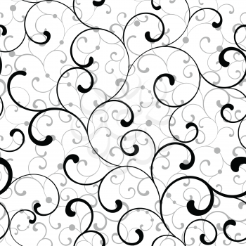 Elegant seamless pattern with swirls on a white background