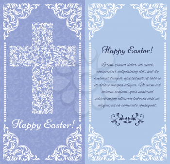 Elegant greeting postcard. Happy Easter!  The Cross from a floral ornament 
There is a place for text