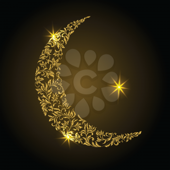 Crescent from a floral ornament with gold glitter