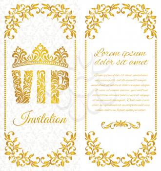 The luxurious design of the flyer. Inscription VIP of floral decorative pattern on a white background. There is a place for text.