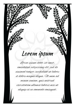 Frame for the text of the black outlines of trees on a white background. Vector image suitable for posters.