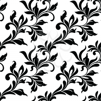 Elegant seamless pattern. Tracery of swirls and leaves on a white background. Vintage style