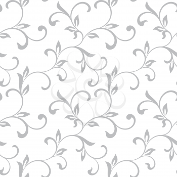 Tender seamless pattern. Tracery of twisted stalks with decorative leaves on a white background. Vintage style. The pattern can be used for printing on textiles, wallpaper, packaging