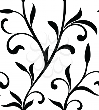 Classic seamless pattern. Tracery of branch with leaves on a white background. Vintage style