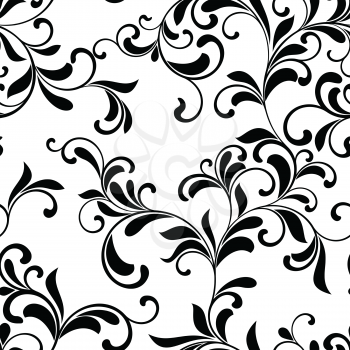 Elegant seamless pattern. Tracery of swirls and leaves  on a white background. Vintage style