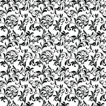 Elegant seamless pattern. Tracery of swirls and leaves  on a white background. Vintage style