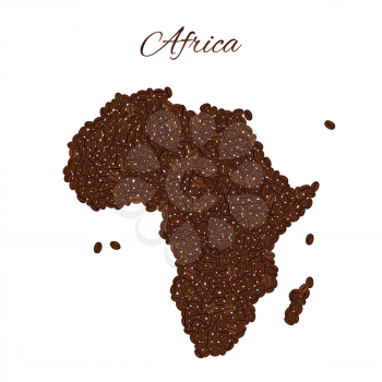 Map of Africa created from coffee beans isolated on a white background.