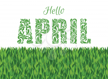 Hello APRIL. Decorative Font made in swirls and floral elements isolated on a white background