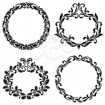 Set of vintage frames of swirls and decorative leaves isolated on a white background.
