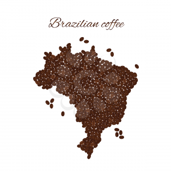 Brazilian coffee. Map of Brazil created from coffee beans isolated on a white background.