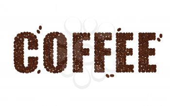 The word COFFEE written with Coffee Beans isolated on a white background. Vector format