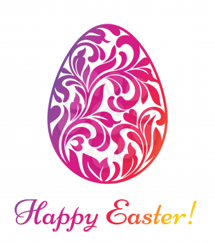 Happy Easter. Colorful Easter egg made of swirls and floral elements isolated on a white background