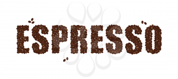 The word ESPRESSO written with Coffee Beans isolated on a white background. Vector format