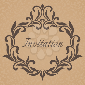 Vintage Invitation template. Frame decorated with decorative leaves. 
