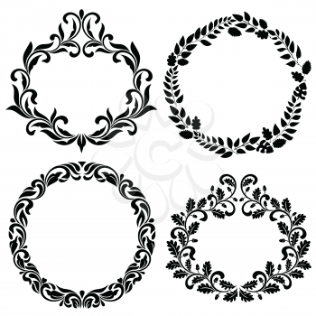 Set of Decorative Frames. Ideal for stencil. Vintage style. Ornate tracery of swirls and leaves isolated on white background.