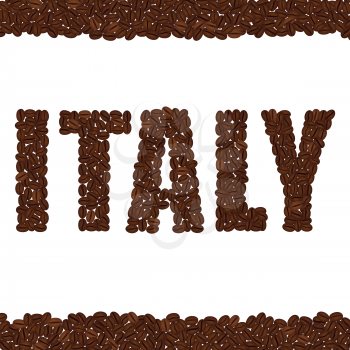 ITALY. Word created from coffee beans isolated on a white background. Upper and lower bounds of coffee beans
