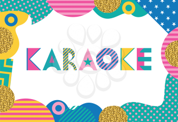 KARAOKE. Trendy geometric font in memphis style of 80s-90s. Rectangular frame from abstract geometric elements