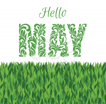 Hello MAY. Decorative Font made in swirls and floral elements isolated on a white background