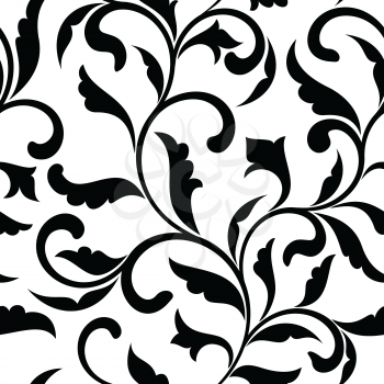 Elegant seamless pattern. Tracery of swirls and decorative leaves  on a white background. Vintage style