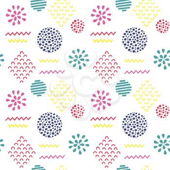 Abstract seamless pattern. Hand drawn textures isolated on white background. Memphis style. 