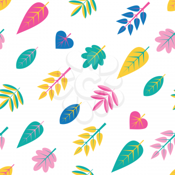 Seamless pattern in Memphis style of 80-90. Vector background with Colorful autumn leaves isolated on a white background
