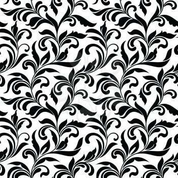 Elegant seamless pattern. Tracery of swirls and decorative leaves isolated on a white background. Vintage style. It can be used for printing on fabric, wallpaper, wrapping