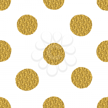 Seamless pattern with golden glitter circles isolated on a white background. 