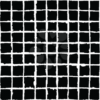 Vector seamless pattern. Black squares isolated on a white background. Grunge cells texture