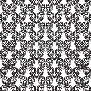 Seamless pattern. Hearts made in swirls, leaves and floral elements isolated on a white background