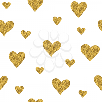 Seamless pattern with golden glitter hearts isolated on a white background. It can be used for printing on fabric, wallpaper, wrapping