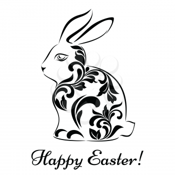 Easter rabbit with floral tracery isolated on a white background.