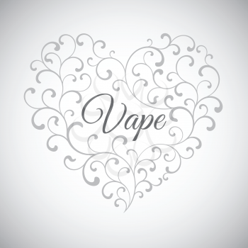 Heart of smoke curls. In the center of the inscription is Vape